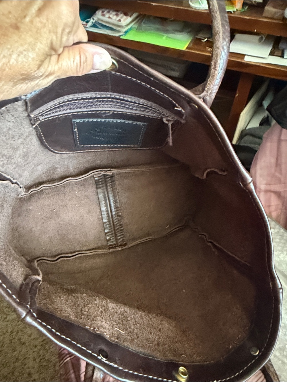 Classic Dark Brown Leather Tote Bag - Picture 3 of 4